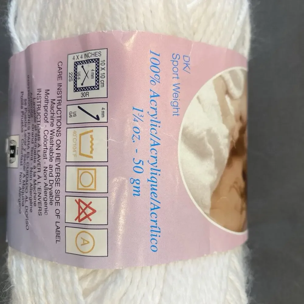 Mary Maxim Baby Soft Yarn Lot 6 Skeins White 001 DK Sport 100% Acrylic 960 Yds